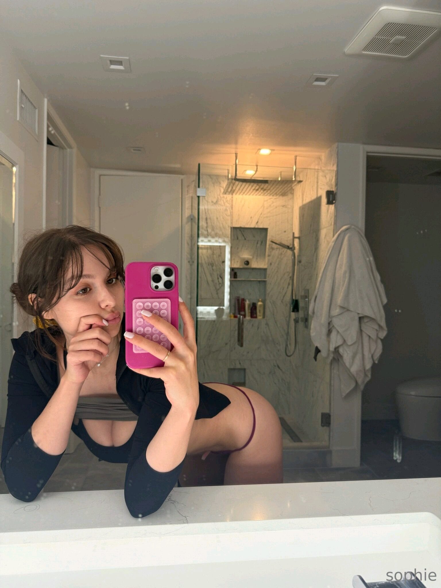 Too Tight Bra and Thong Trouble in Sophie Mudds Bathroom Tease 14 – BareFame Too Tight Bra and Thong Trouble in Sophie Mudds Bathroom Tease 14