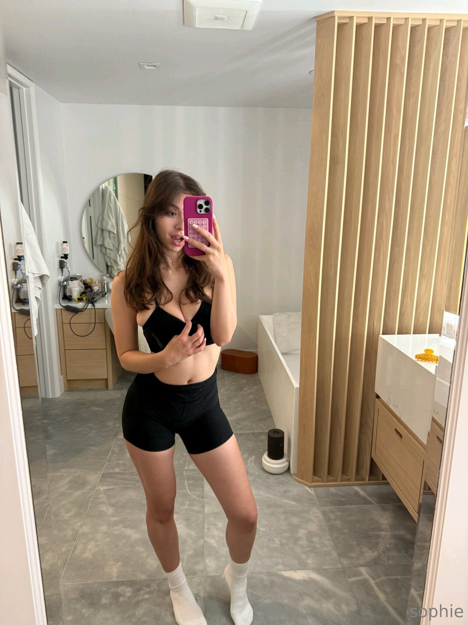 Too Tight Bra and Thong Trouble in Sophie Mudds Bathroom Tease 22 – BareFame Too Tight Bra and Thong Trouble in Sophie Mudds Bathroom Tease 22